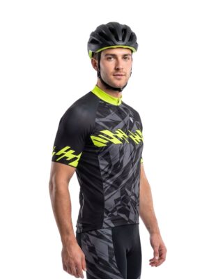 Mens Cycling Jersey with Pockets Black Yellow Short Sleeve Quick Dry Biking Shirts