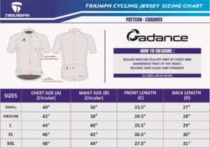 Triumph Cadance Cycling Jersey Size Chart