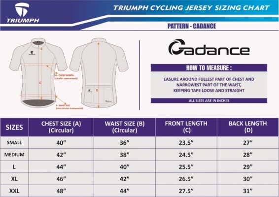 Triumph Cadance Cycling Jersey Size Chart