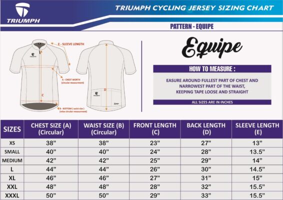 Triumph Equipe Cycling Jersey Size Chart